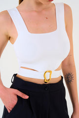 Crop top en tricot à col carré et découpe à la taille