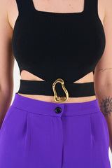 Crop top en tricot à col carré et découpe à la taille