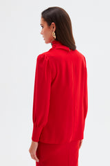 Mock Neck Blouse with Flared Sleeves