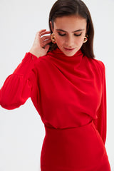 Mock Neck Blouse with Flared Sleeves