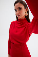 Mock Neck Blouse with Flared Sleeves