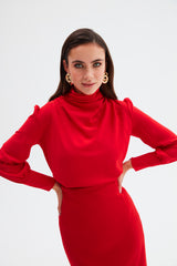 Mock Neck Blouse with Flared Sleeves