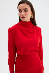 Mock Neck Blouse with Flared Sleeves