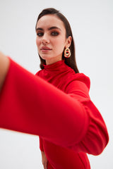 Mock Neck Blouse with Flared Sleeves