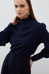 Mock Neck Blouse with Flared Sleeves
