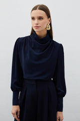 Mock Neck Blouse with Flared Sleeves