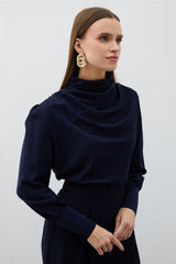 Mock Neck Blouse with Flared Sleeves