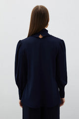 Mock Neck Blouse with Flared Sleeves