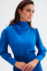 Mock Neck Blouse with Flared Sleeves