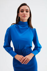 Mock Neck Blouse with Flared Sleeves