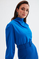 Mock Neck Blouse with Flared Sleeves