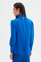 Mock Neck Blouse with Flared Sleeves