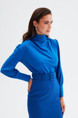 Mock Neck Blouse with Flared Sleeves
