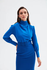 Mock Neck Blouse with Flared Sleeves