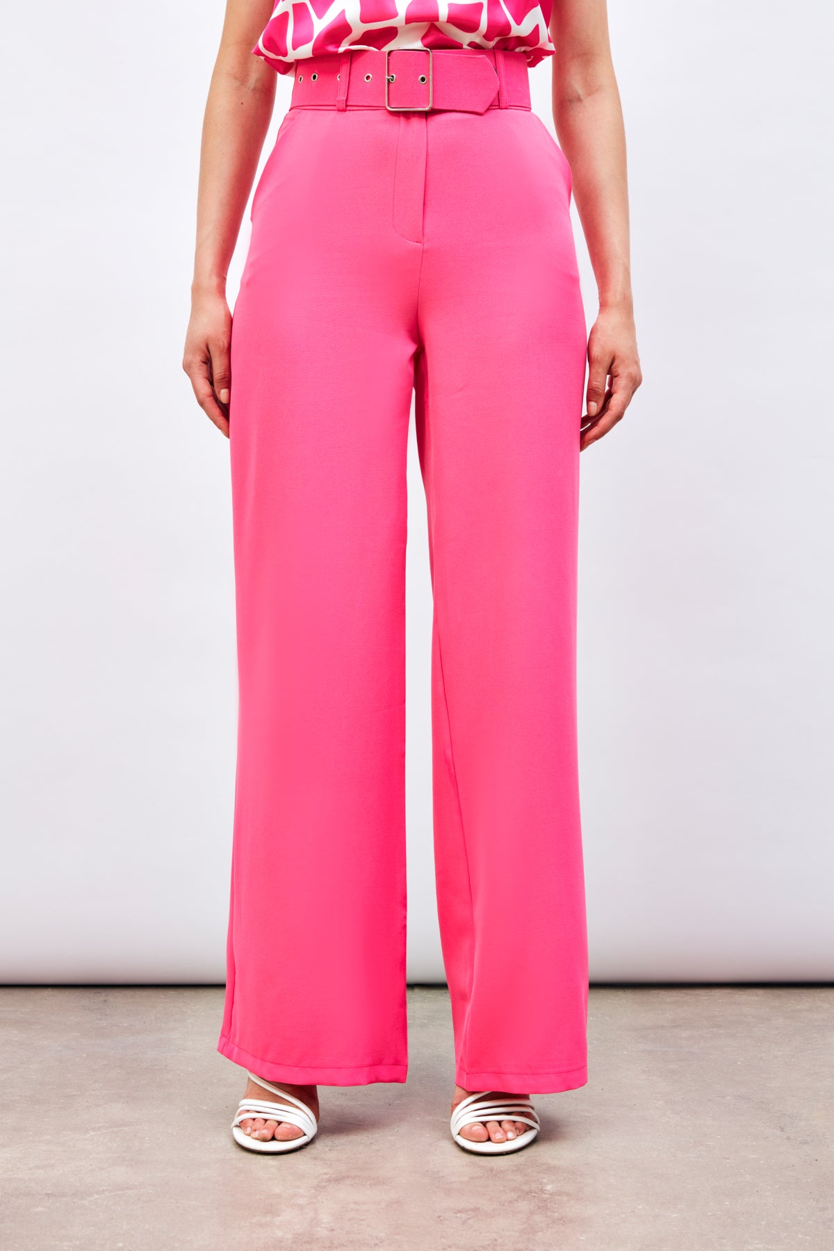 Pantalon Palazzo taille haute avec ceinture à boucle