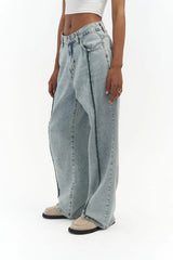 Jean large à rayures latérales