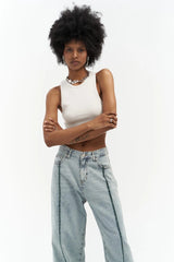 Jean large à rayures latérales