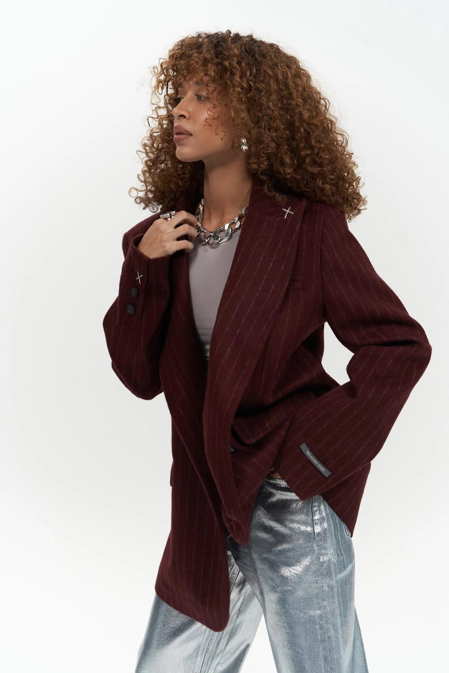 Blazer oversize à fines rayures