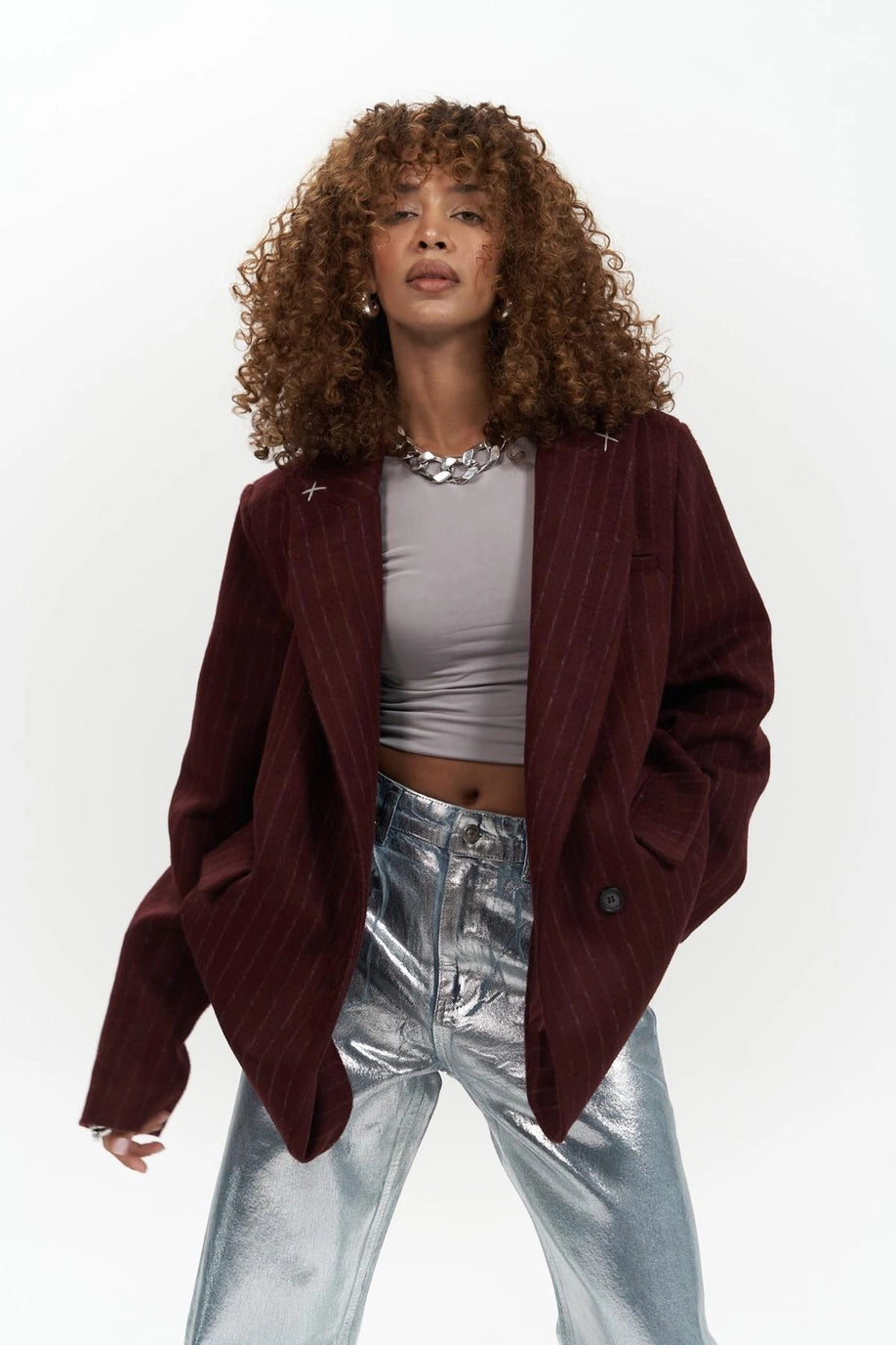 Blazer oversize à fines rayures