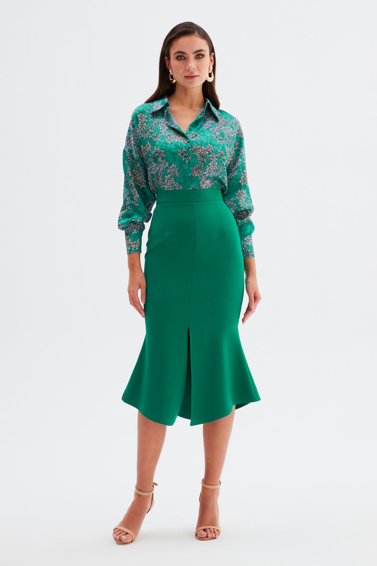 Jupe mi-longue sirène taille haute