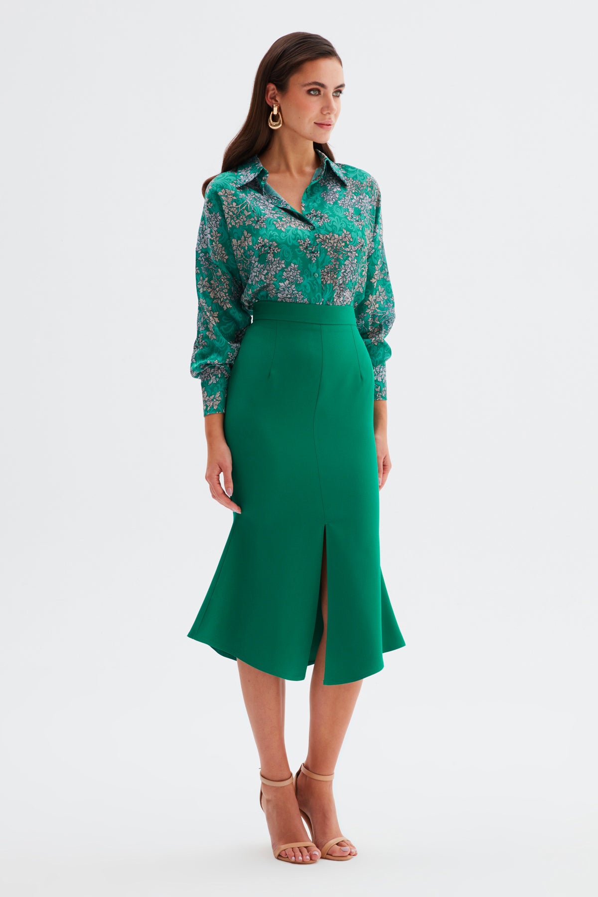 Jupe mi-longue sirène taille haute