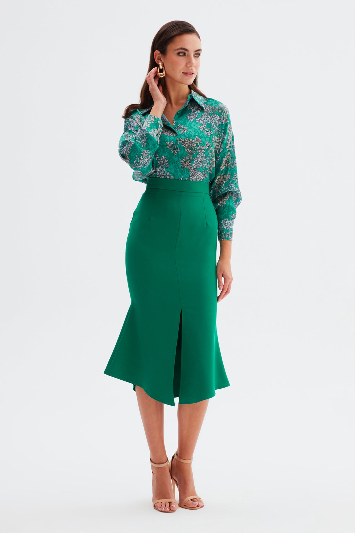 Jupe mi-longue sirène taille haute